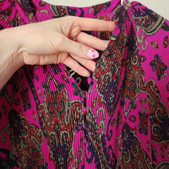 RALPH LAUREN Georgette Paisley Pleated blouse in purple XL - Picture 9 of 12